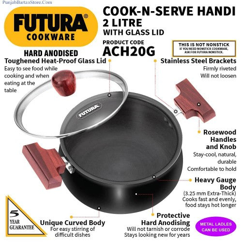 Hawkins Futura HA Cook n Serve Handi with G/Lid 2L- 8Pcs (ACH20G)