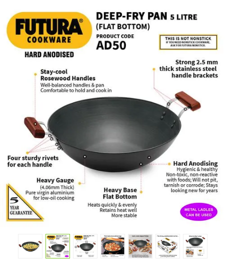 Hawkins Futura HA Deep Frying Pan 5L 5L- 4Pcs (AD50) w/o Lid