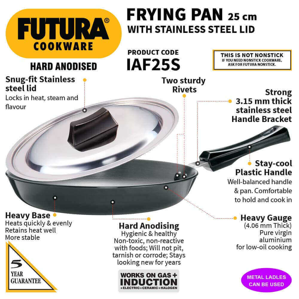 Hawkins Futura HA Frying Pan - 25 cm Induction Compatible W/Lid-12 pcs IAF25S