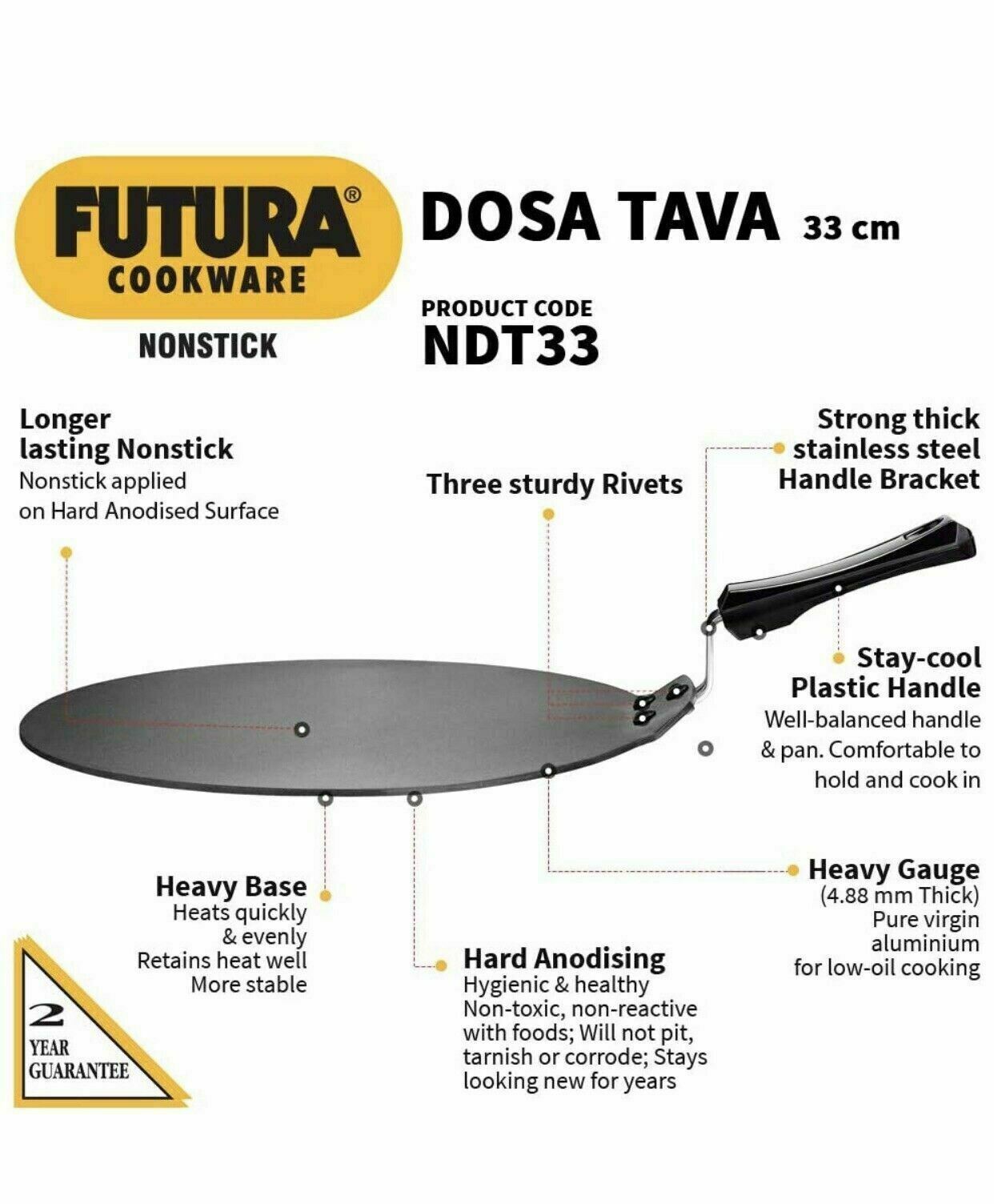 Hawkins Futura NS Dosa Tava (Griddle)- 33 cm (4.88 mm)-6 pcs NDT33