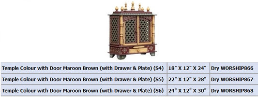 Temple Colour with Door Maroon Brown (with Drawer & Plate) (S4) 18 X 12 X 24