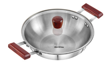 Hawkins Stainless Steel Tri-ply Deep Fry Pan 2.5 L with Glass lid 2.5L - 6Pcs (SSD25G)