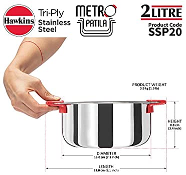 Hawkins Stainless Steel Tri-Ply Metro Patila 2L- 12Pcs (SSP20)