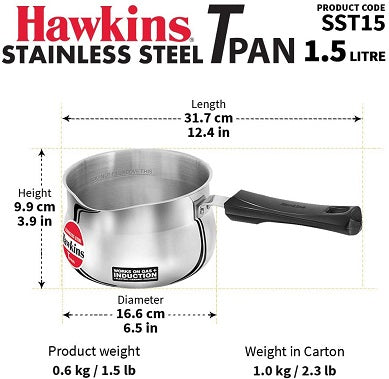 Hawkins Stainless Steel  SaucePan/ T-Pan 1.5L- 6Pcs (SST15) without Lid