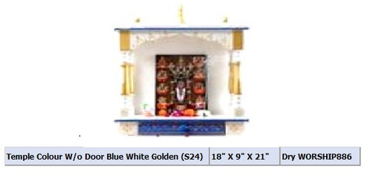 Temple Colour W/o Door Blue White Golden (S24) 18 X 9 X 21