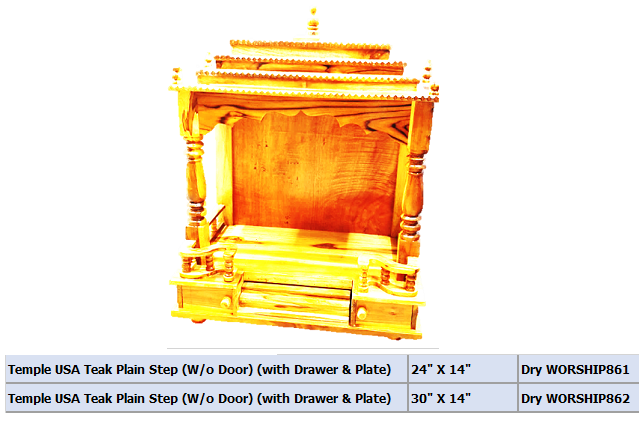 Temple USA Teak Plain Step (W/o Door) (with Drawer & Plate) 24- X 14-